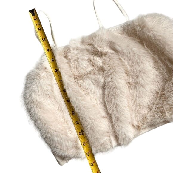 Ivory Faux Fur Cami Off White Tank Women's Medium Fuzzy Festival Winter Party - Picture 7 of 9